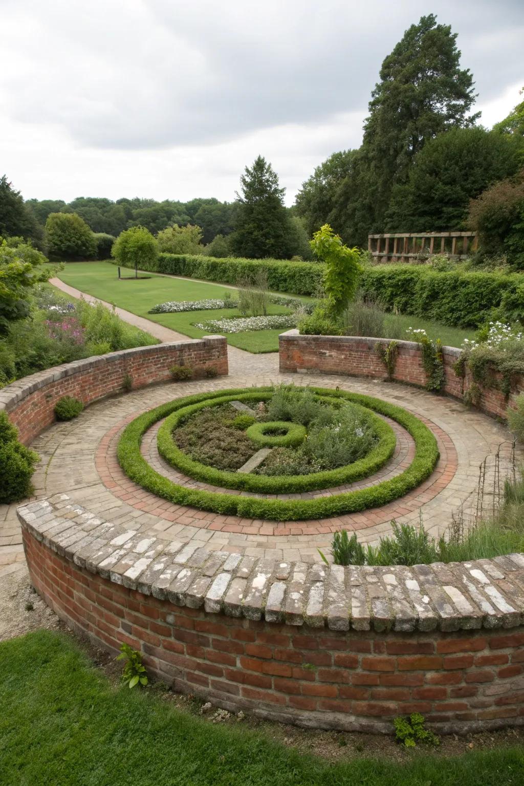 Elegant stone borders defining a circular garden.