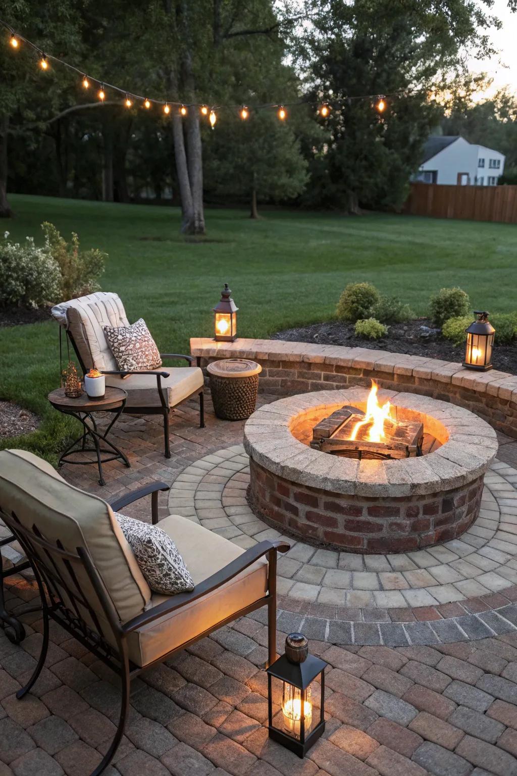 A circular firepit is perfect for warm, inviting gatherings.
