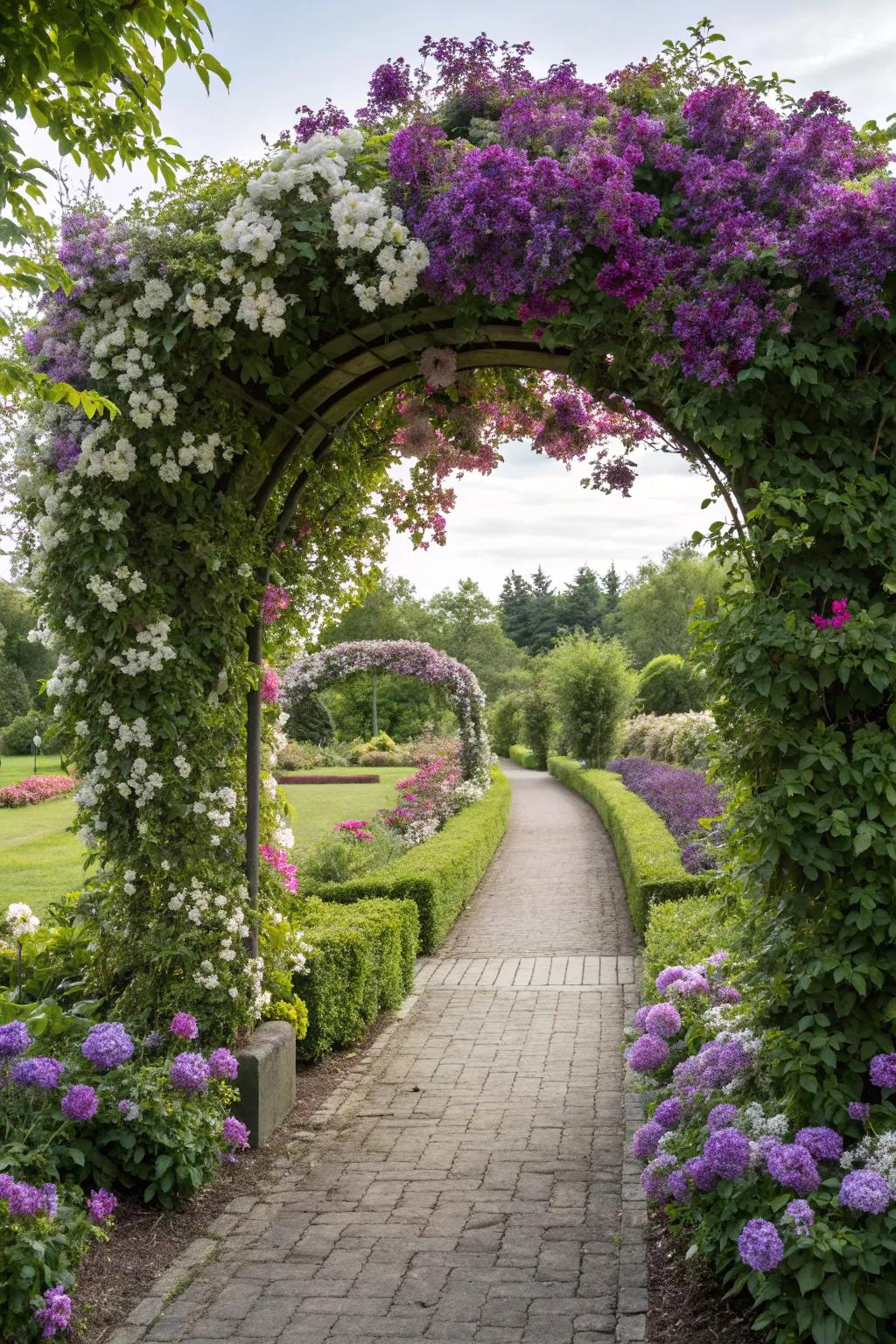 An enchanting archway draped with clematis.