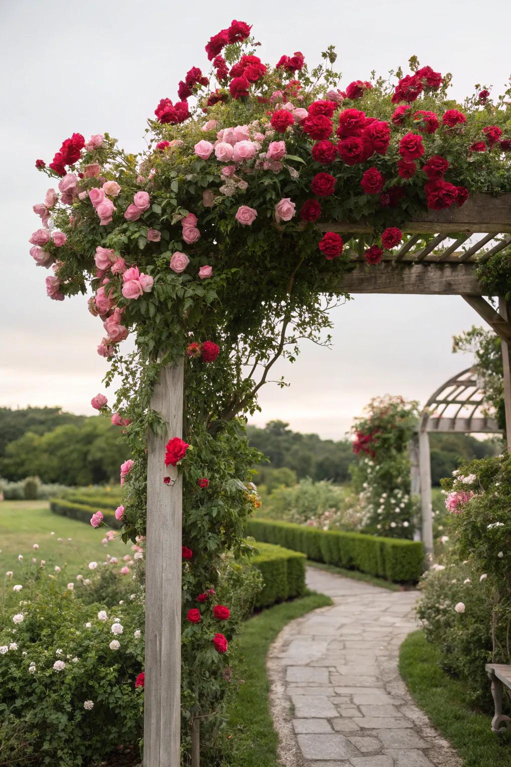 A picturesque arbor inviting you into a floral wonderland
