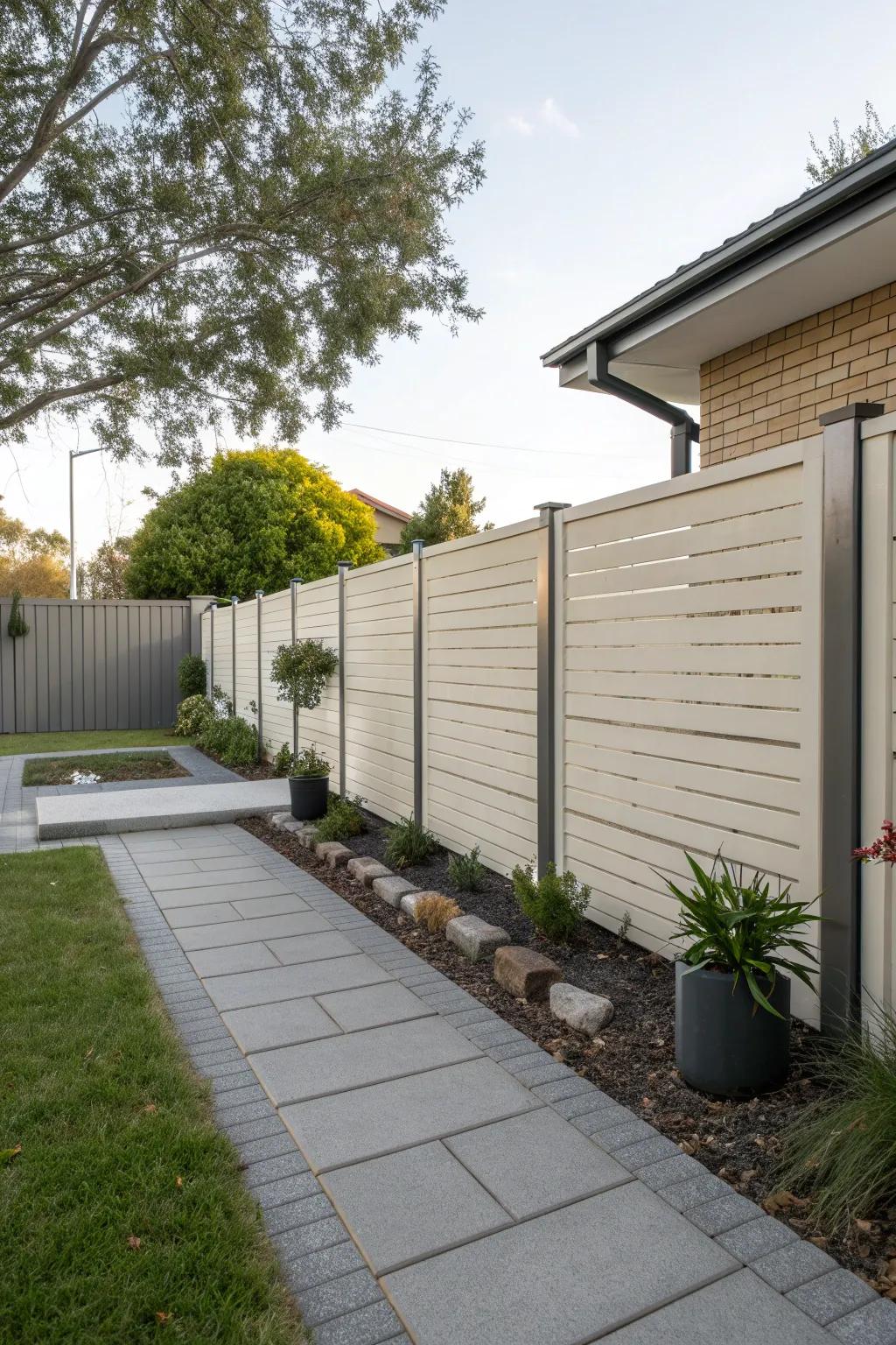 Horizontal composite panels give this backyard a modern and spacious feel.