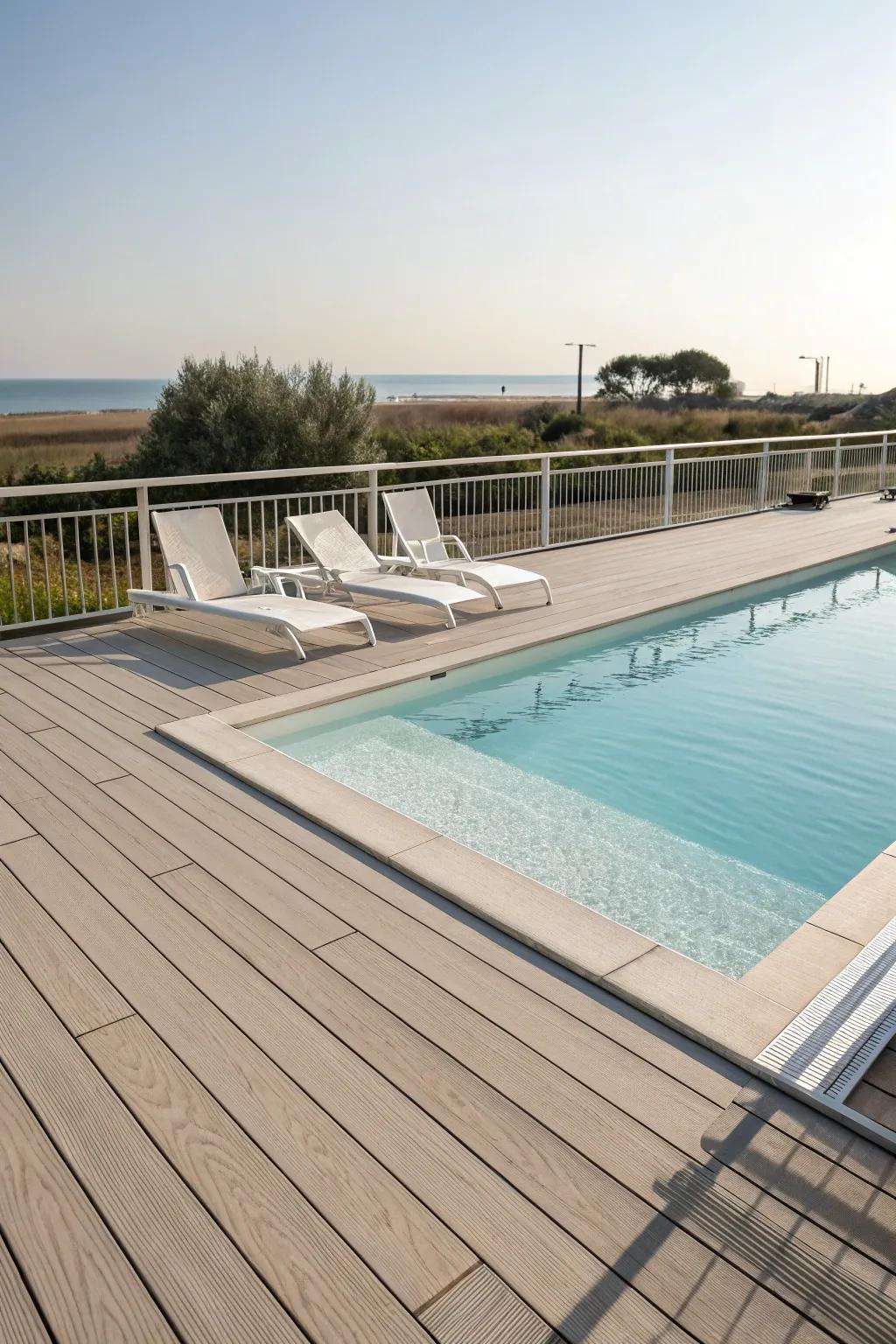 A cool and bright composite pool deck perfect for hot climates.