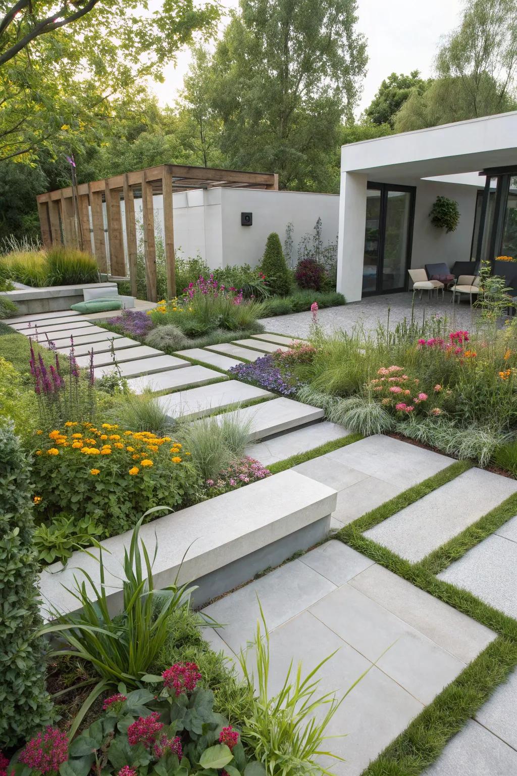 Stylish geometric pathways add structure to any garden.