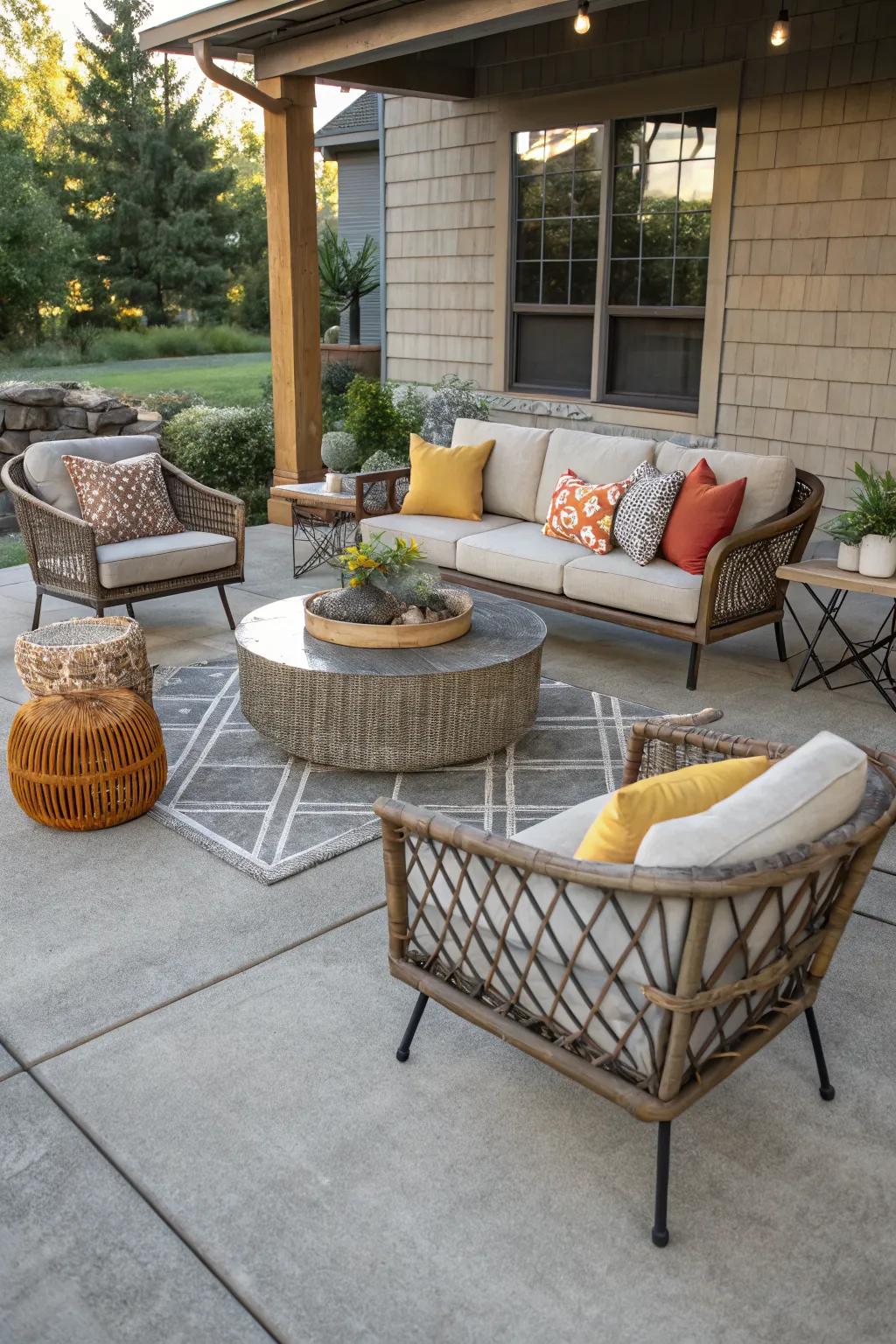 Diverse seating arrangements can make your patio feel like an extended living room.