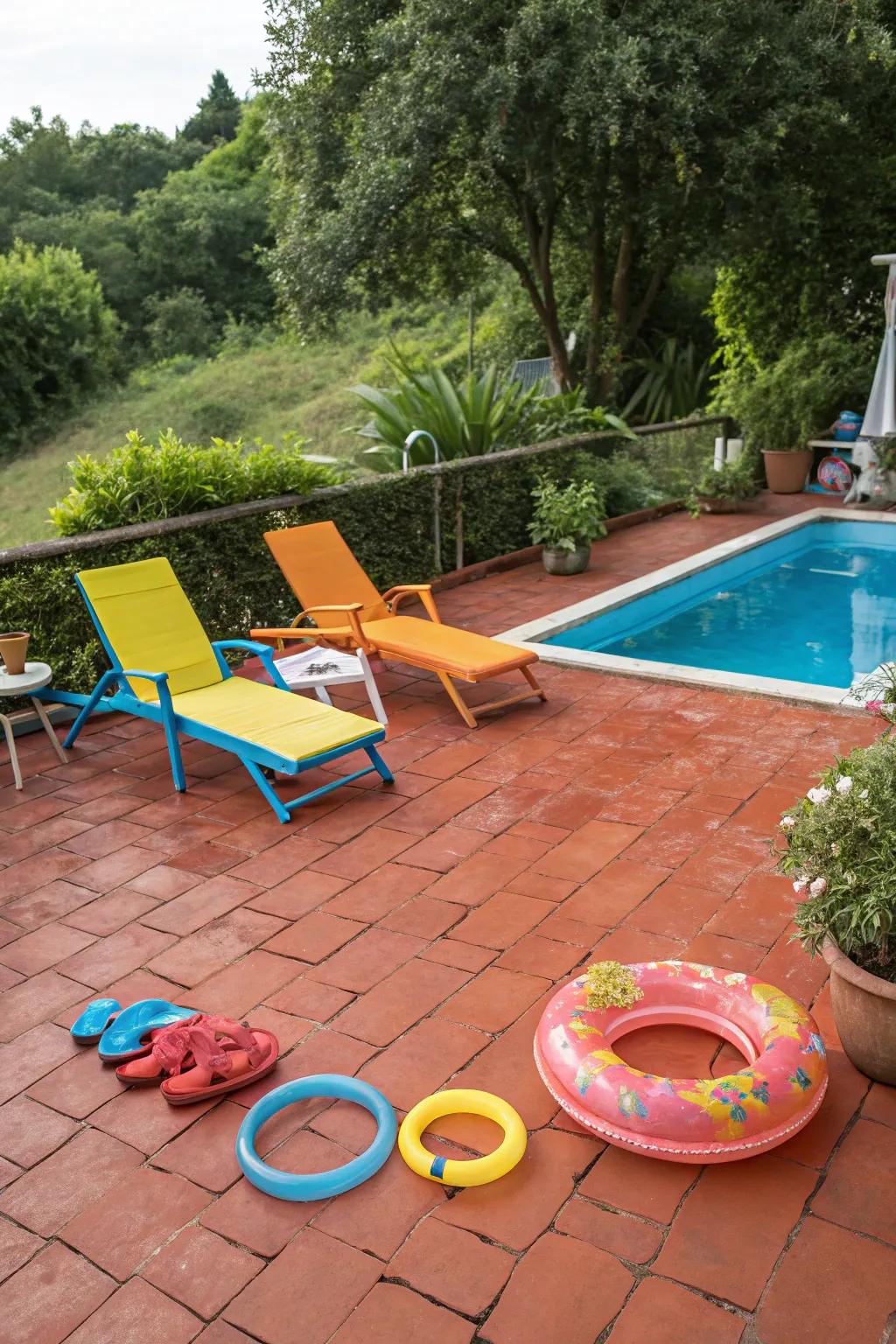 Brighten your pool area with colorful concrete stains.