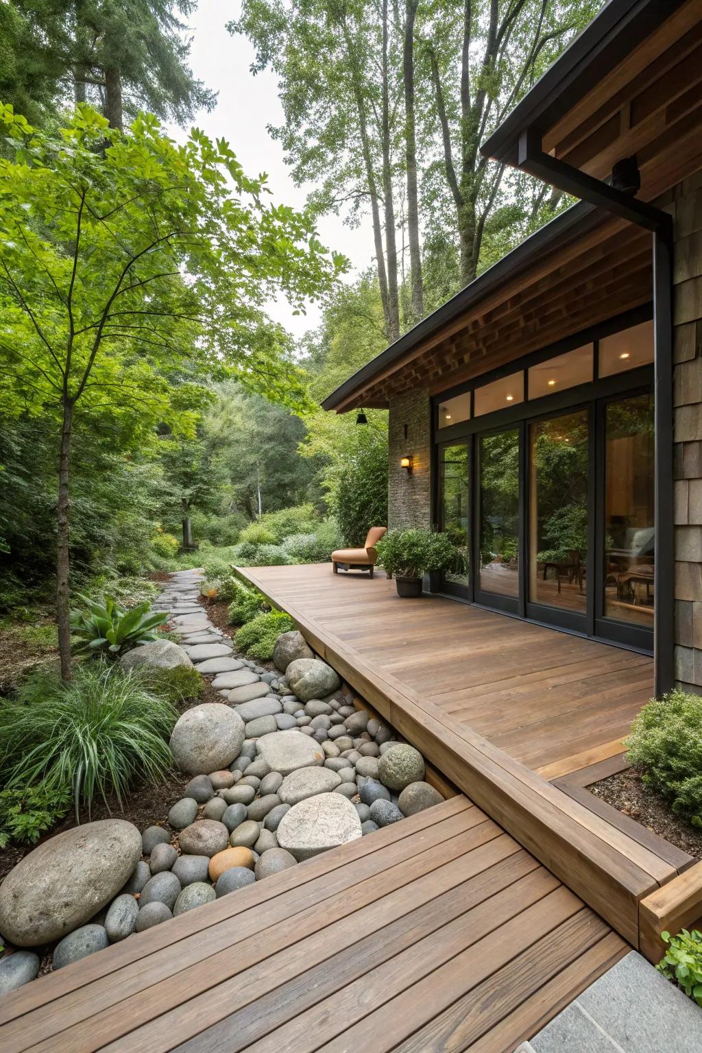 Natural materials enhance the beauty of a contemporary deck.