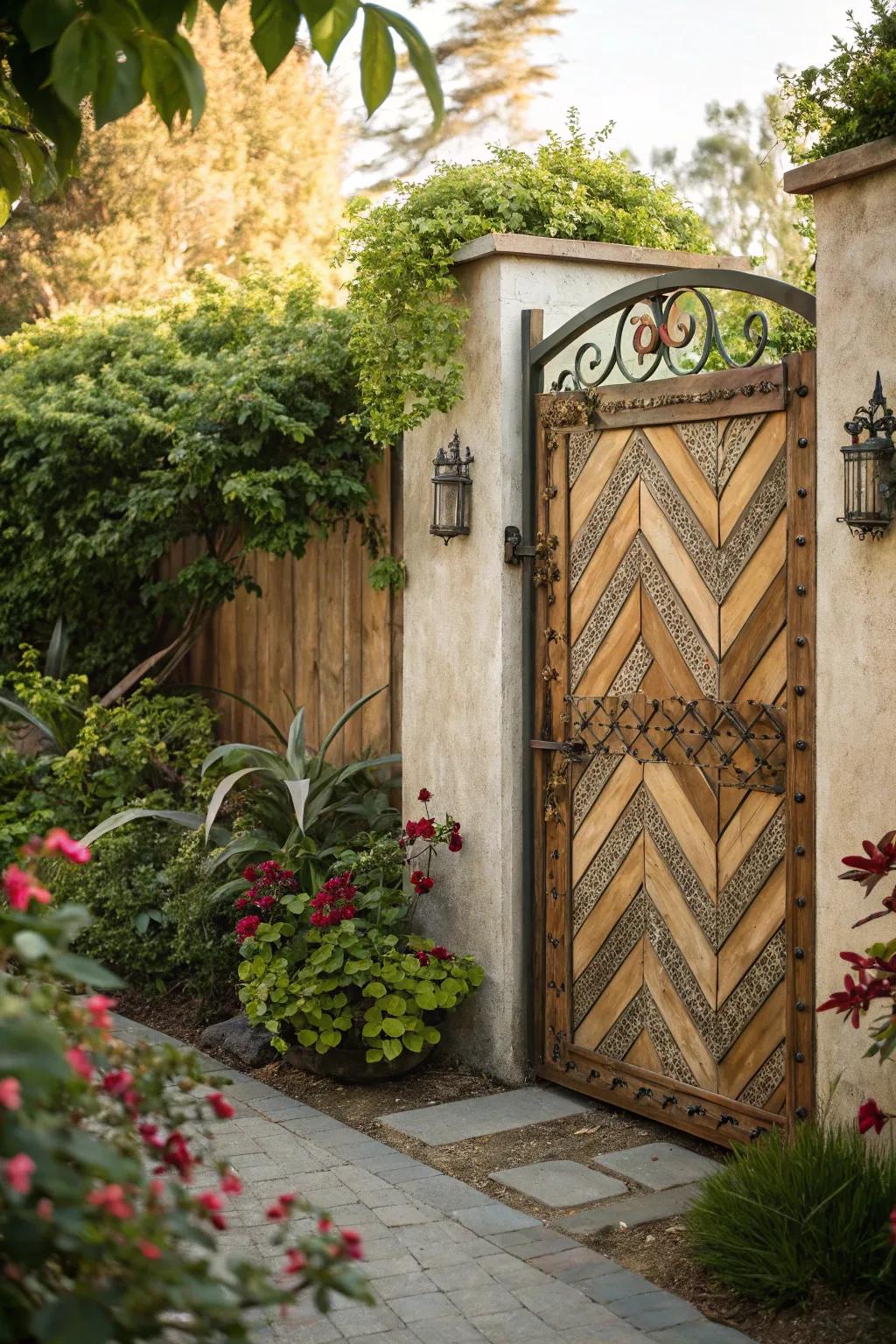 Chevron patterns offer a unique twist to traditional gate designs.