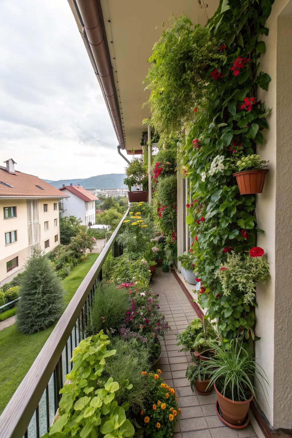 Incorporate a vertical garden to add lush greenery to your balcony.