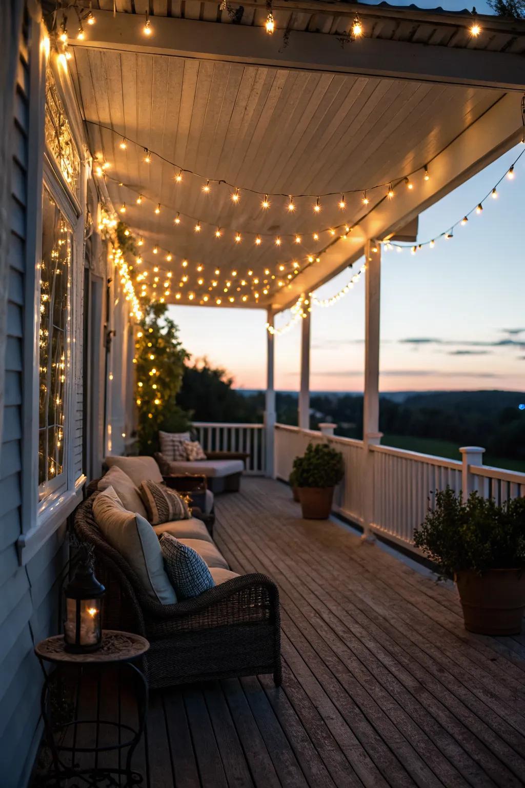 Set the mood with ambient string lights on your porch.