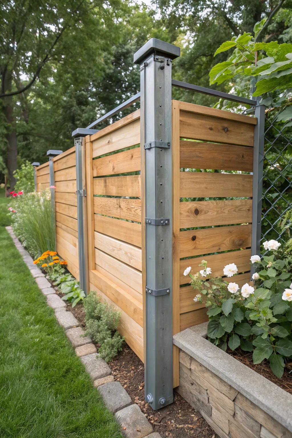 Metal and wood fusion for a sophisticated corner post.