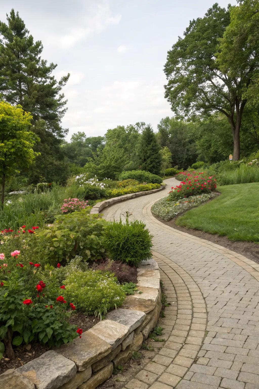 Curved pathways enhance privacy and visual interest.