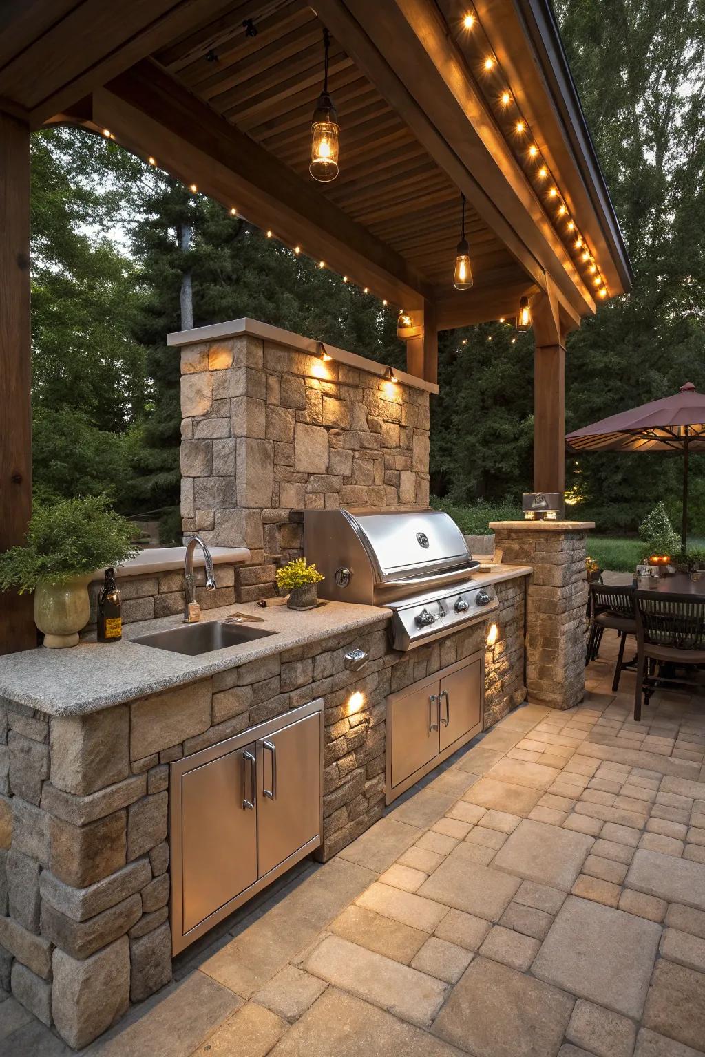 Create a grilling paradise with a built-in grill as the centerpiece.