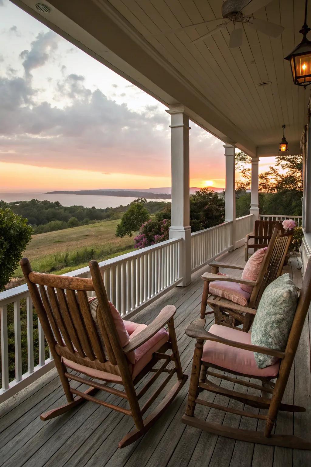 Rocking chairs offer a charming and relaxing seating option.