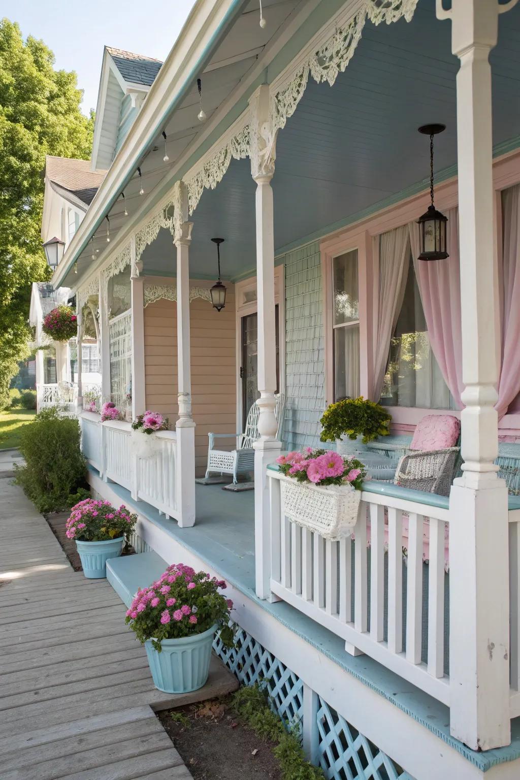 White railings add brightness and elegance to any porch.