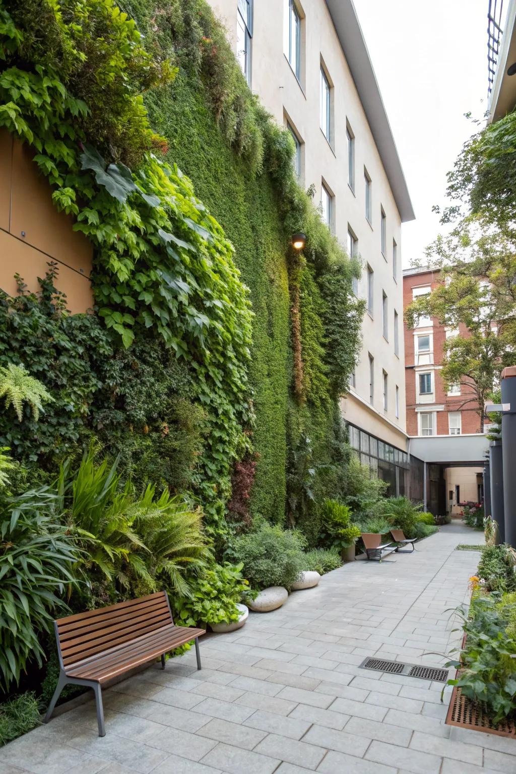 A courtyard comes alive with a stunning vertical garden.