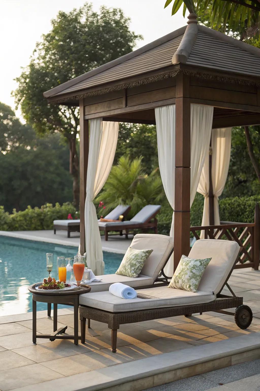 Create a cool and shaded retreat next to your pool.
