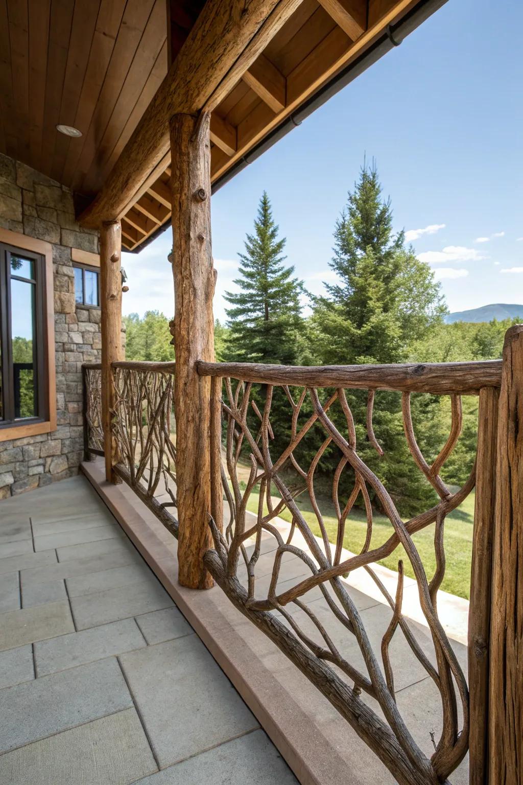 Nature-inspired branch elements lend organic beauty to craftsman railings.