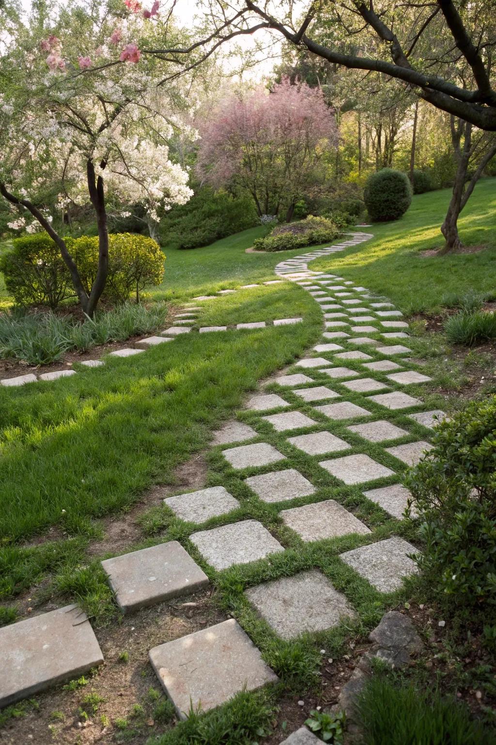 A harmonious blend of grass and stone for a dynamic path.