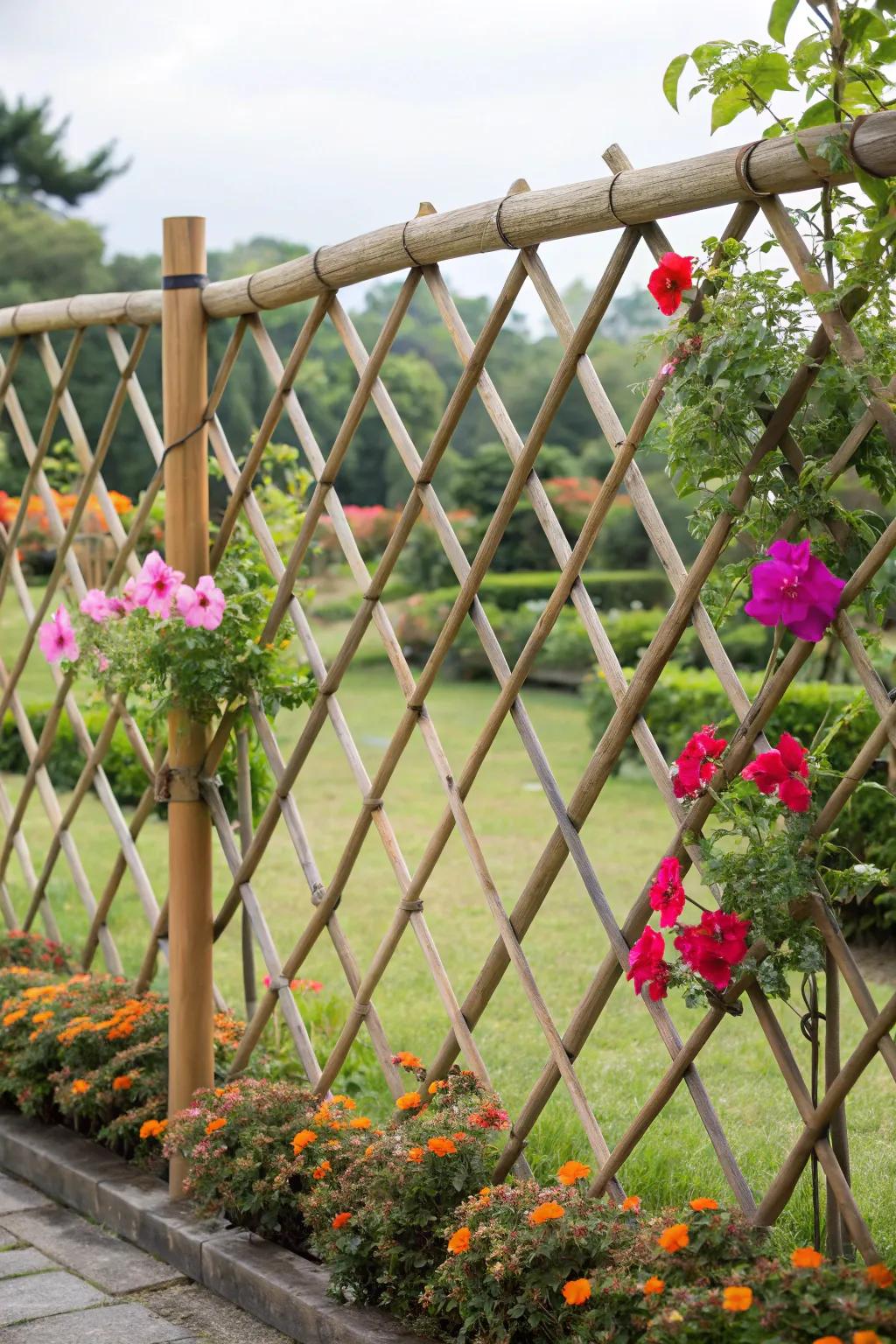 A crisscross bamboo lattice adds decorative flair.