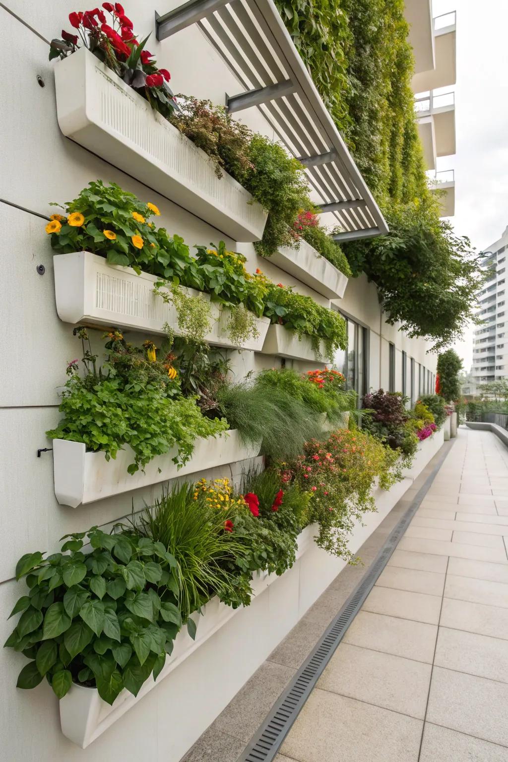 Maximize space with a stunning vertical garden display.