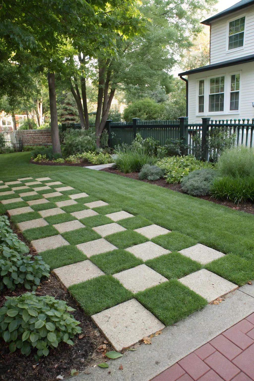Checkerboard patterns bring a dramatic flair to your lawn.