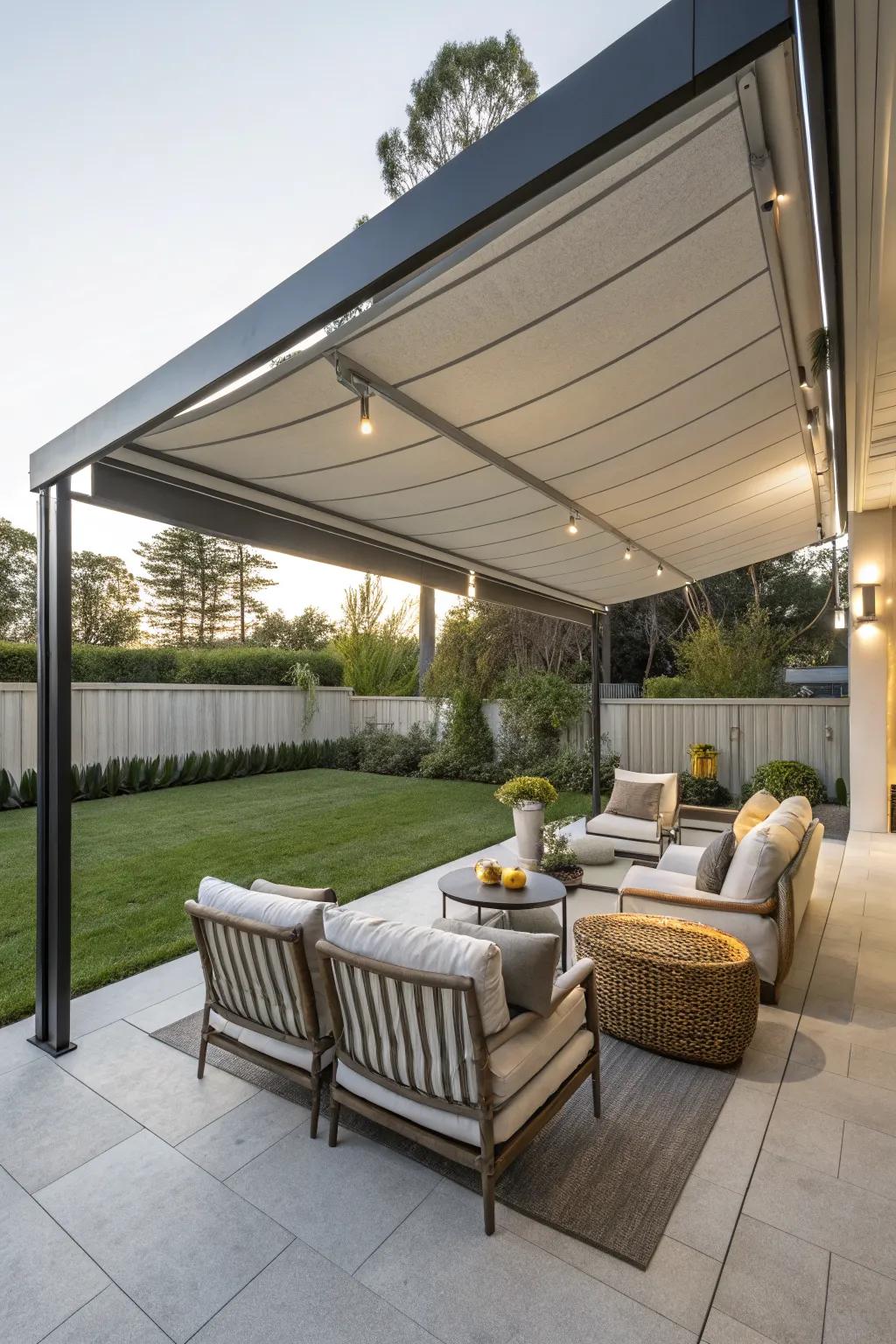 Retractable awnings offer flexible shade control and modern style.