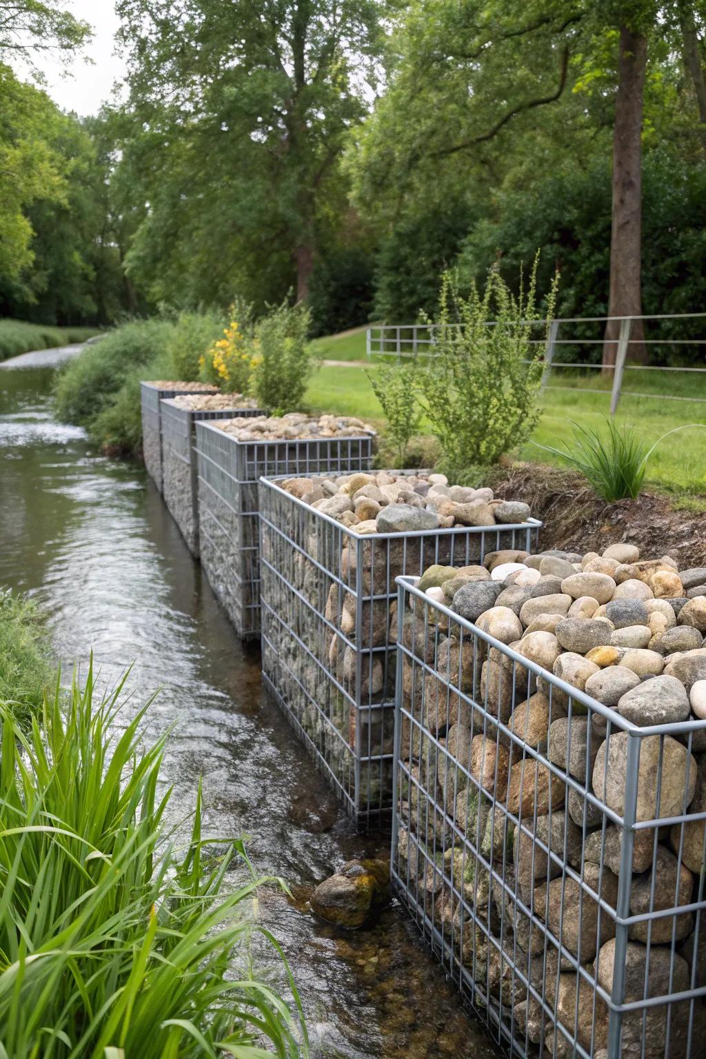 Gabion baskets provide a stylish and eco-friendly retaining solution.
