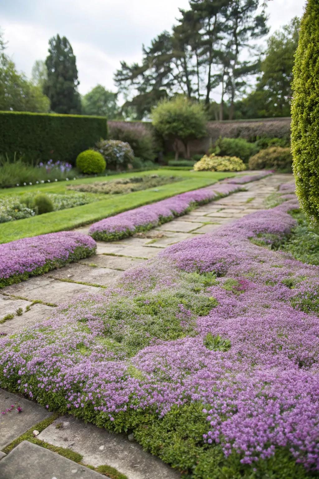 Swap grass for a colorful, low-maintenance thyme lawn.
