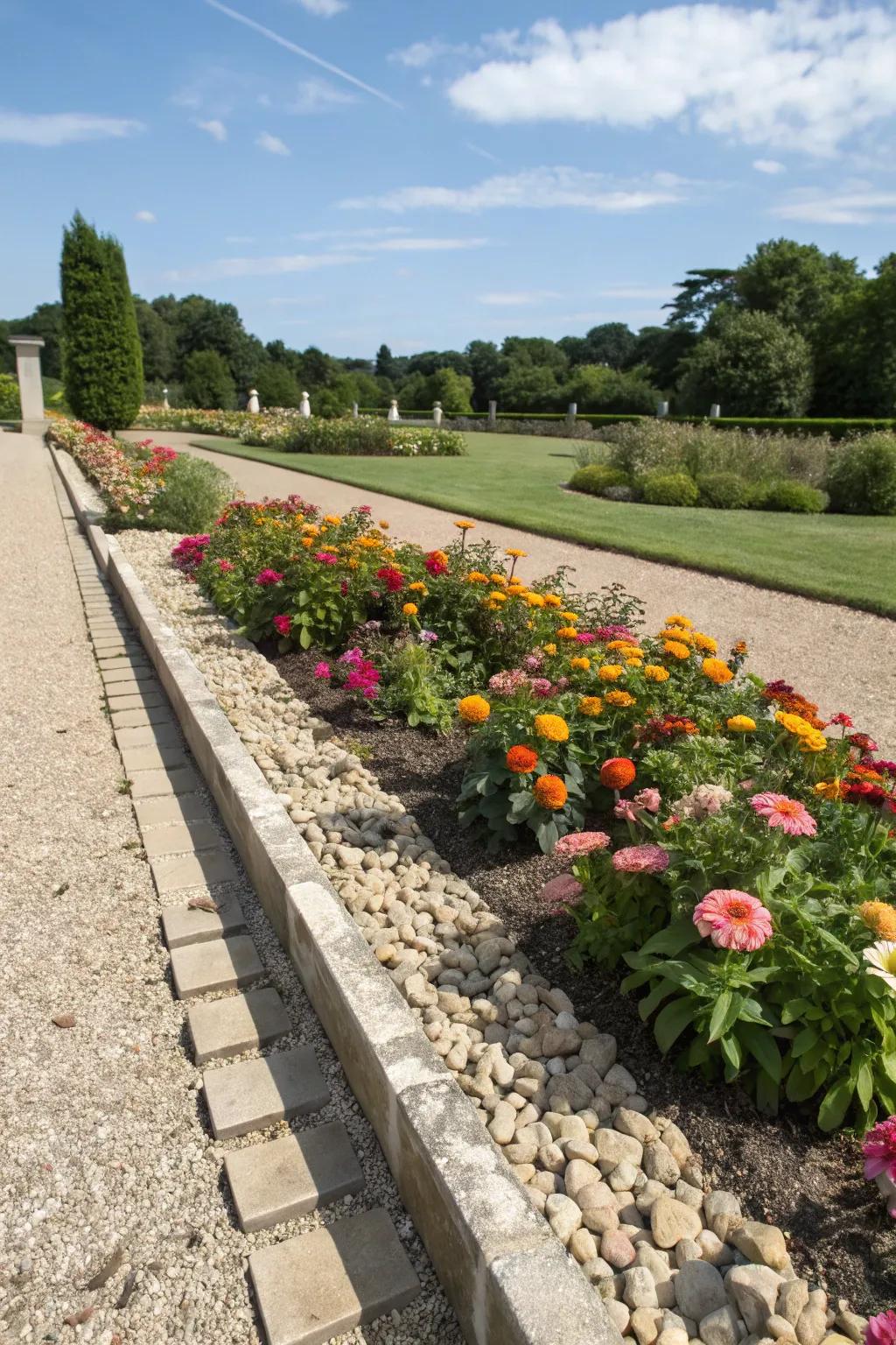 Neatly outline your garden beds with crushed stone borders.