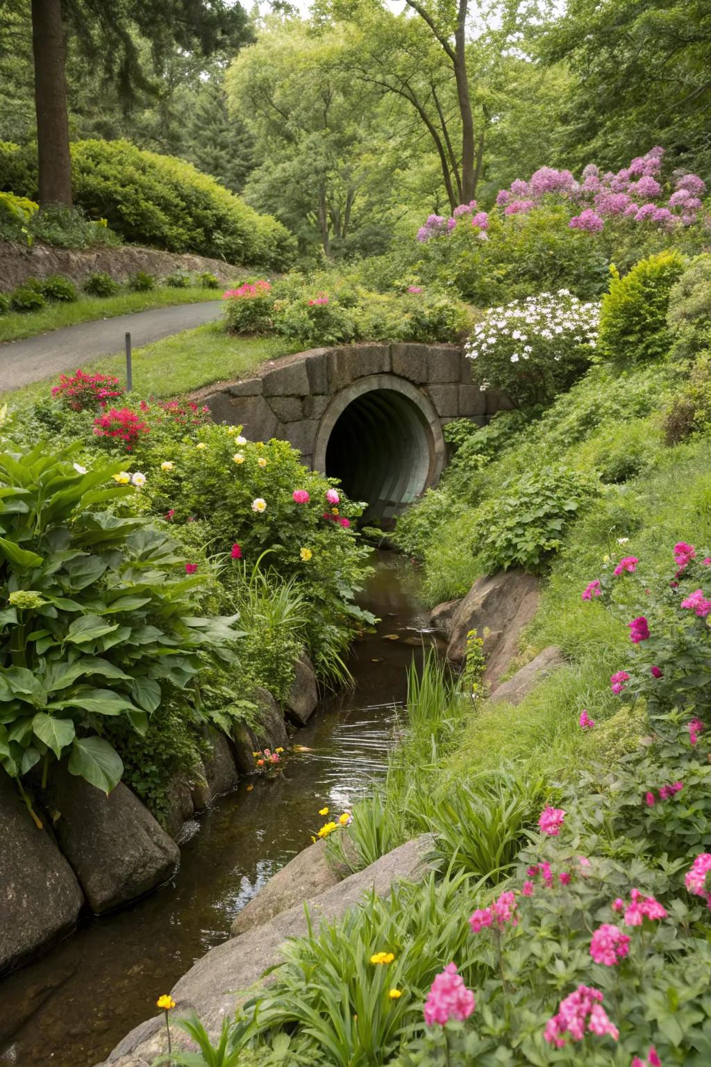 Plants and shrubs breathe life into culvert areas.