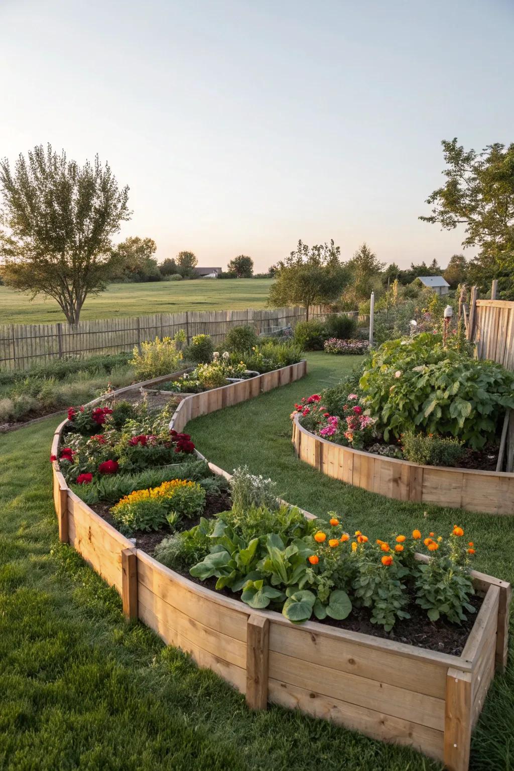 Curved wooden beds bring warmth and versatility to your garden.