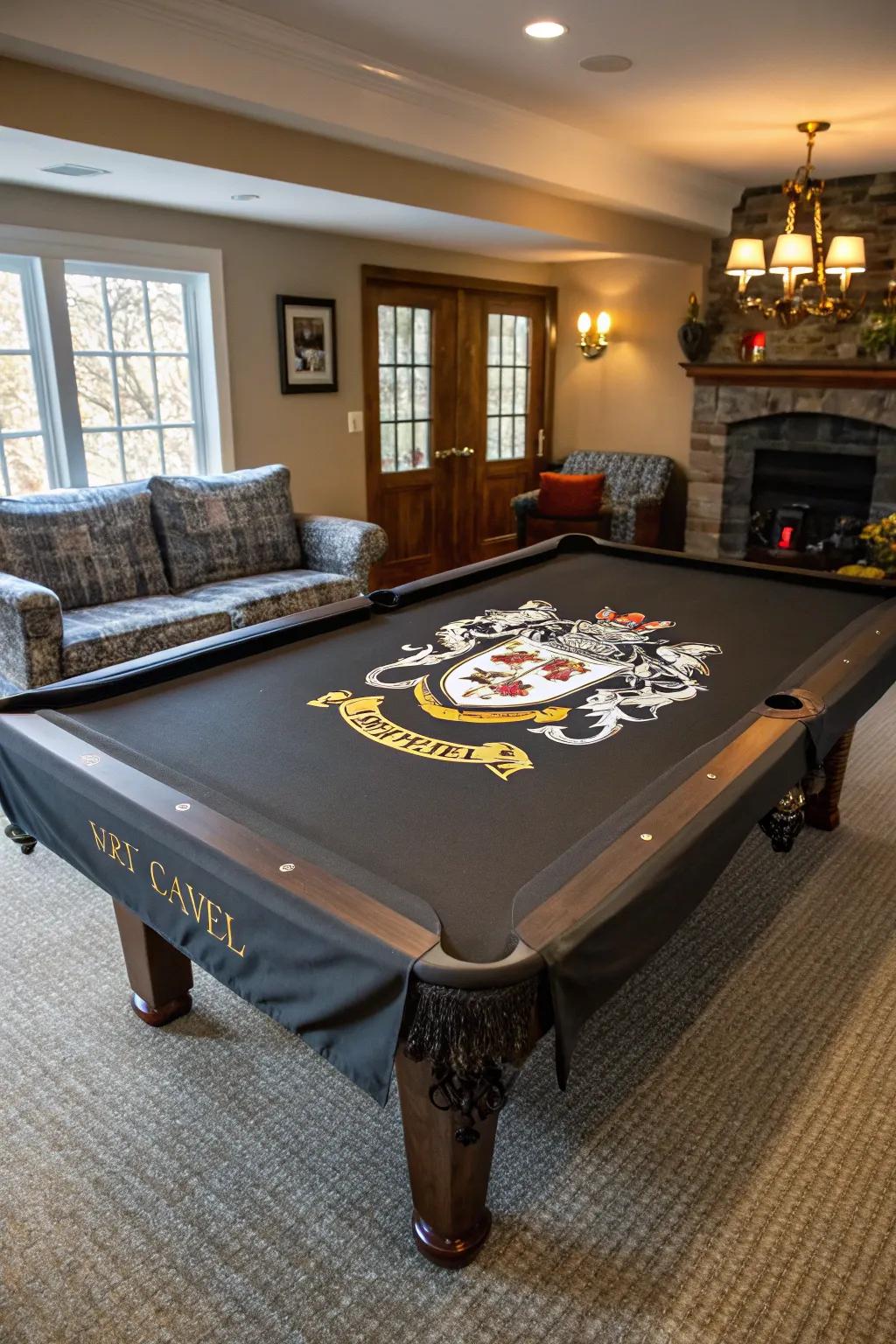 A personalized logo cover that makes your pool table truly yours.