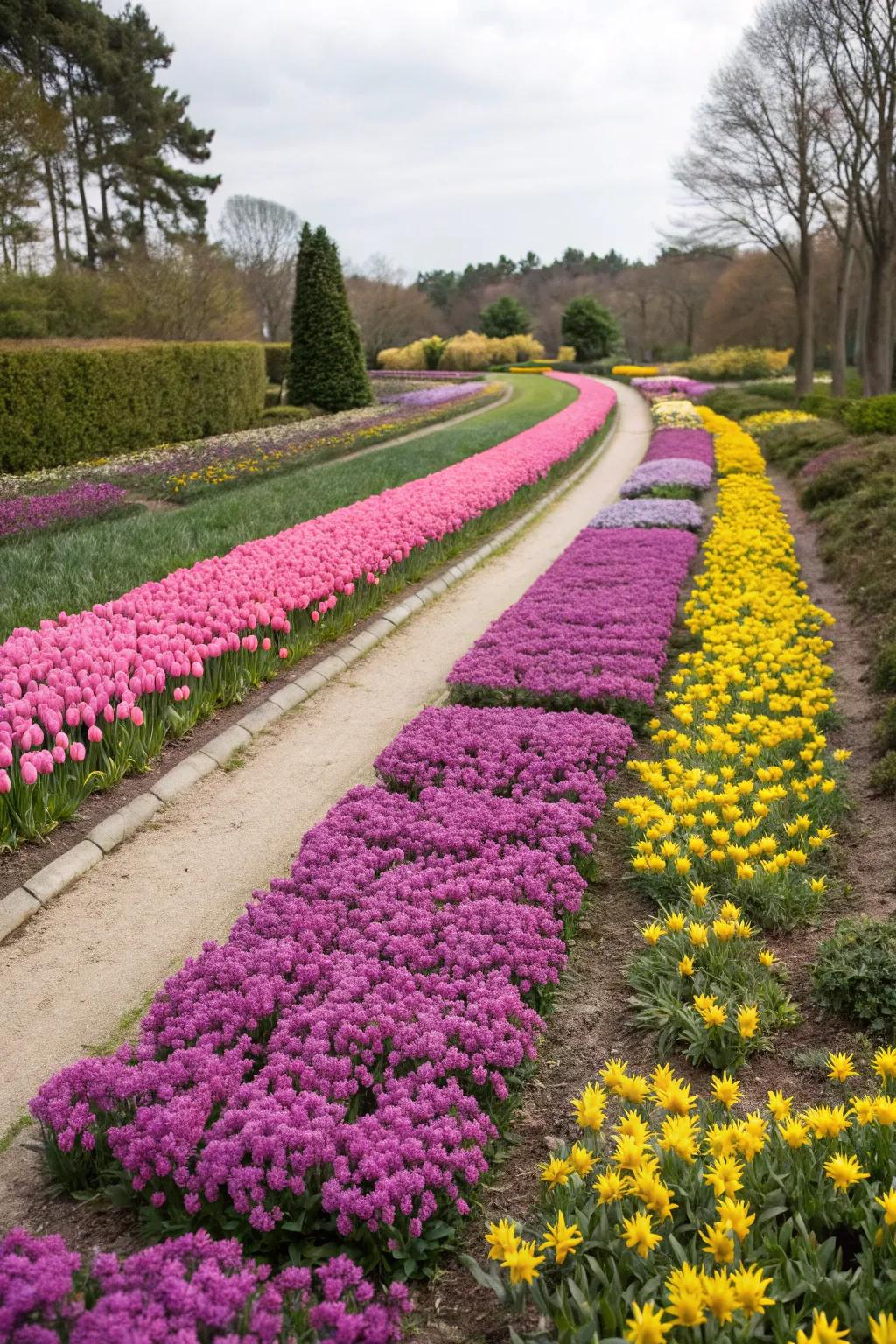 A garden with color-coded sections for a cohesive aesthetic.
