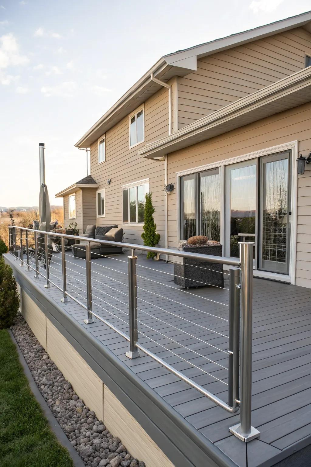 Gray decks add a chic, modern touch to tan homes.