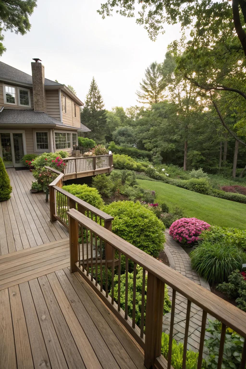 The warm tones of wood add a natural touch to this deck.