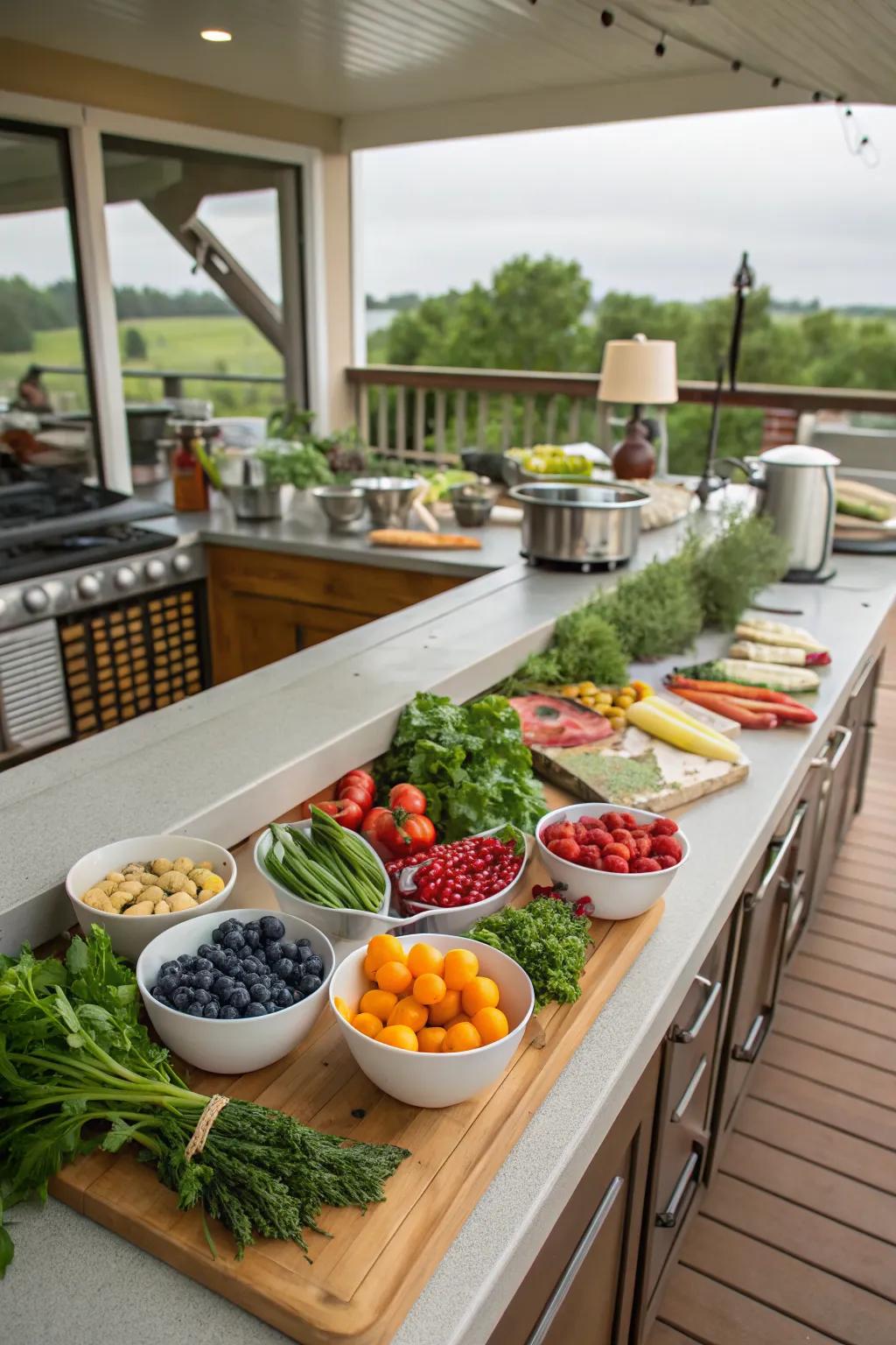 Plenty of countertop space makes outdoor cooking a breeze.