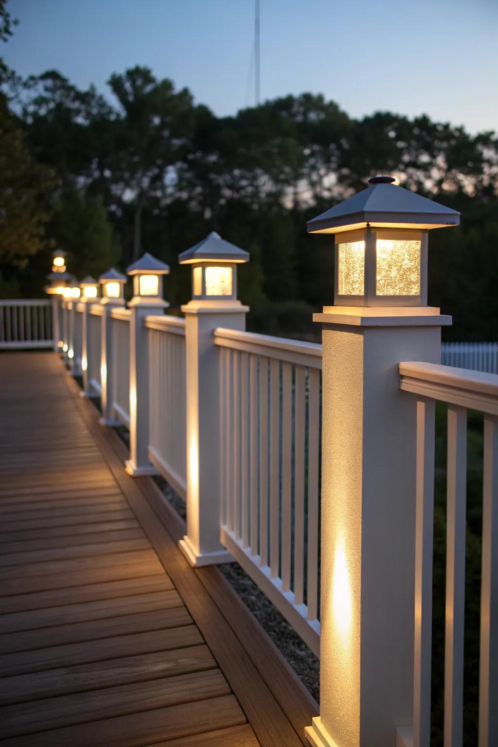 Post cap lights provide timeless elegance to any deck setting.