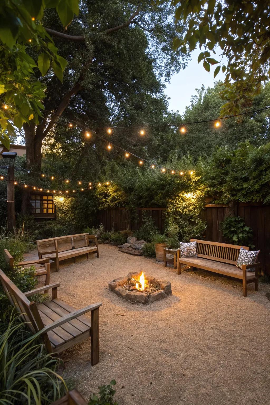 Relax in style with a cozy decomposed granite seating area.