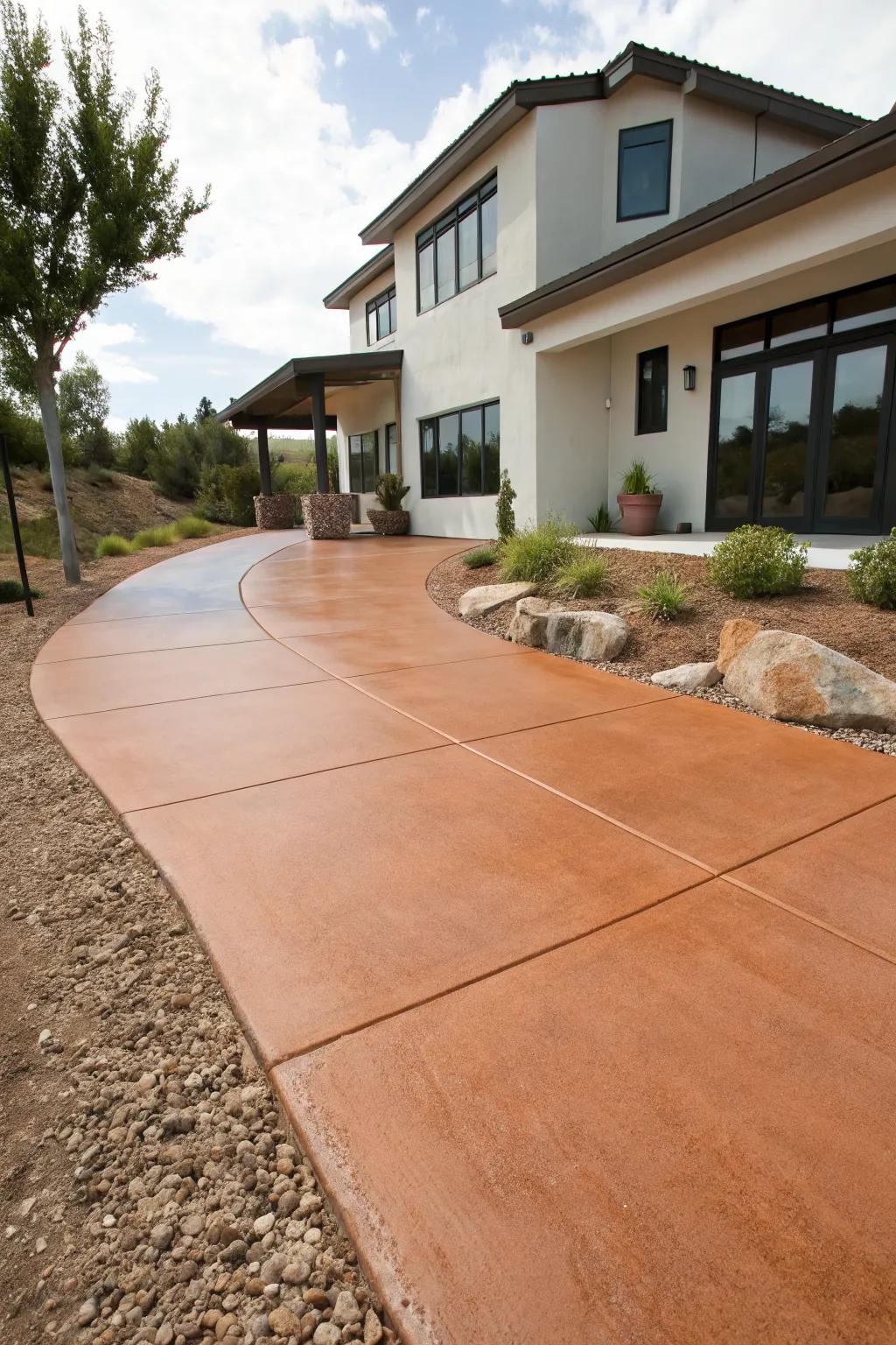 Colored concrete adds a vibrant personality to your driveway.