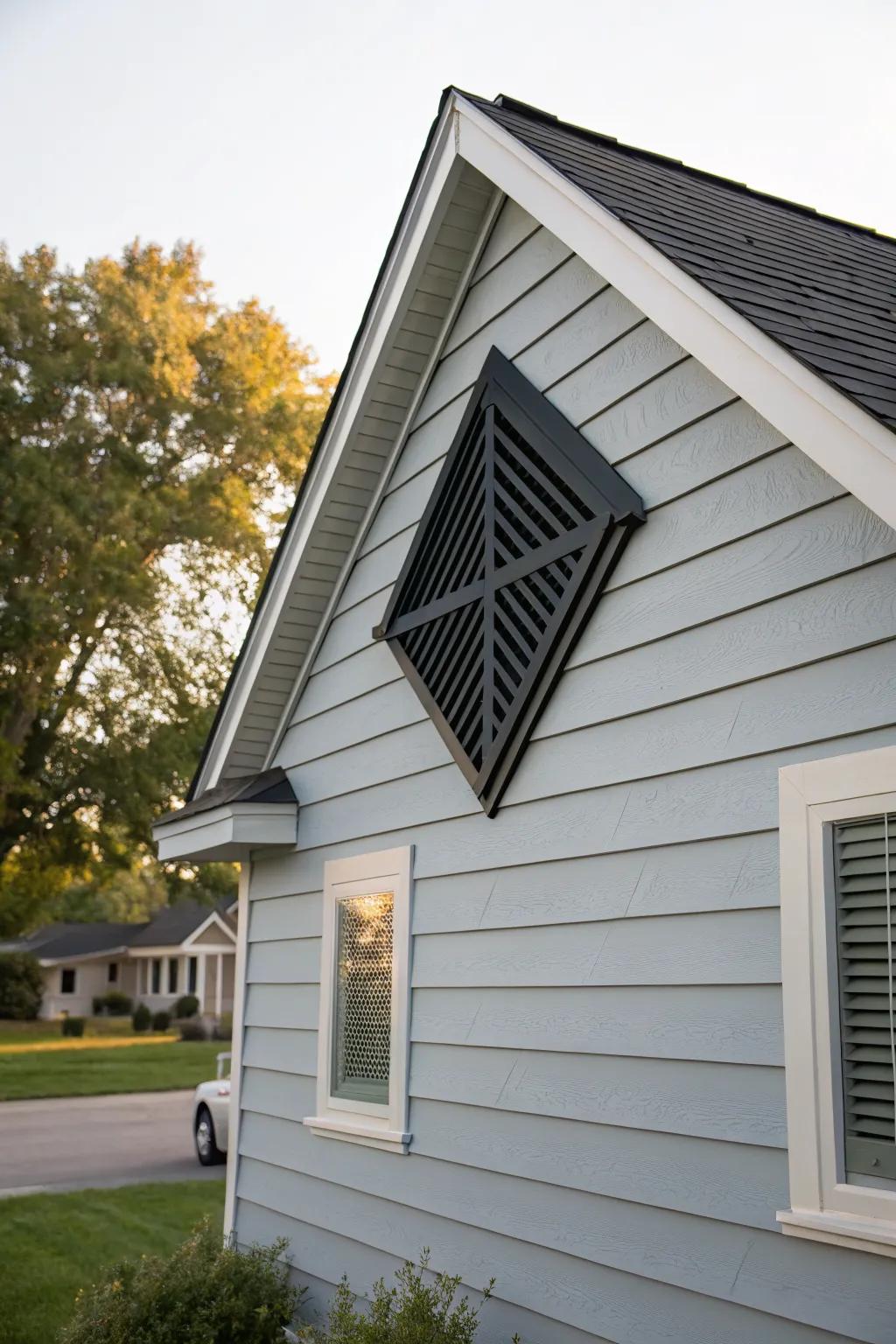 A diamond-shaped gable vent brings a touch of elegance and symmetry.