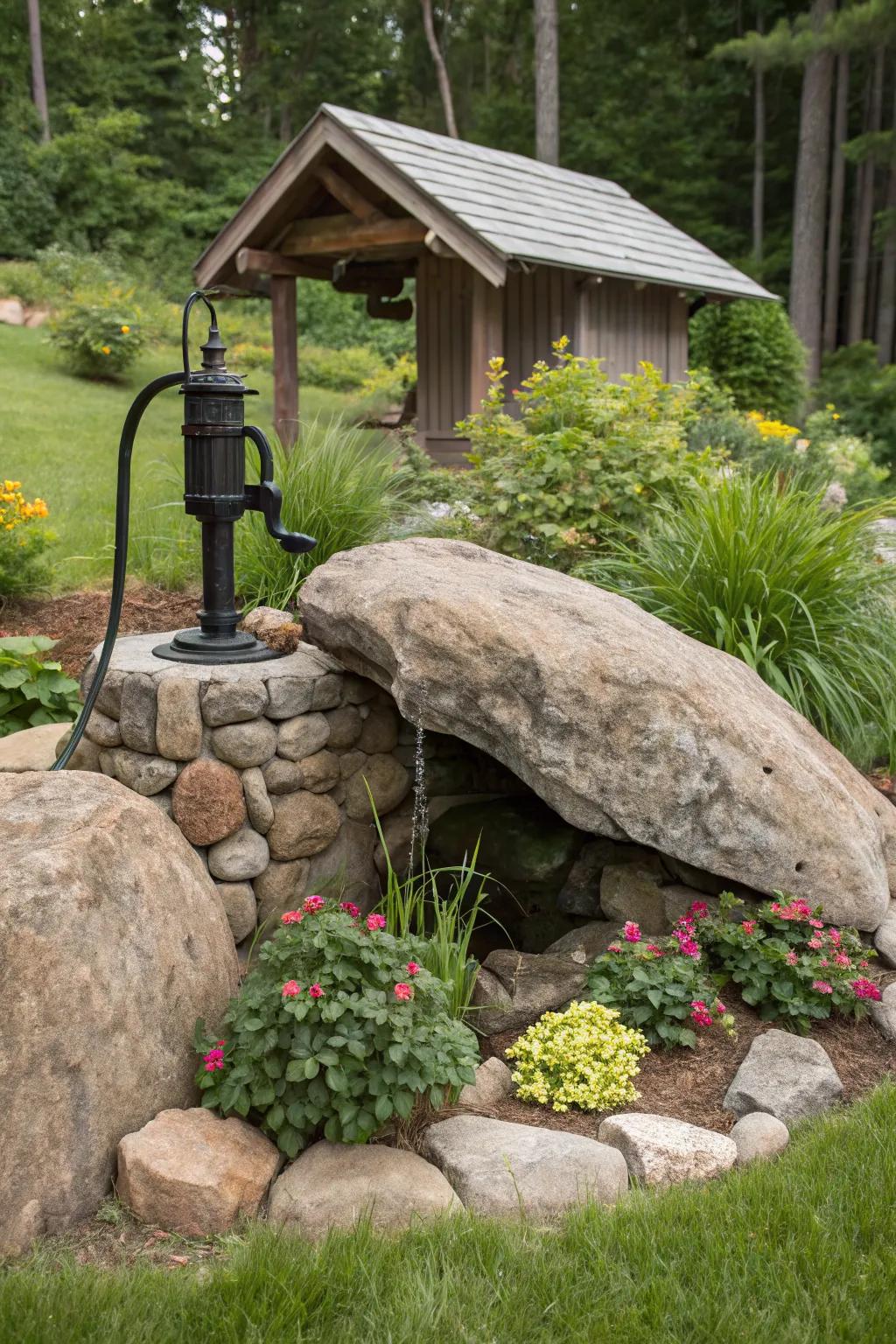 Faux rocks provide a natural disguise for well pumps.