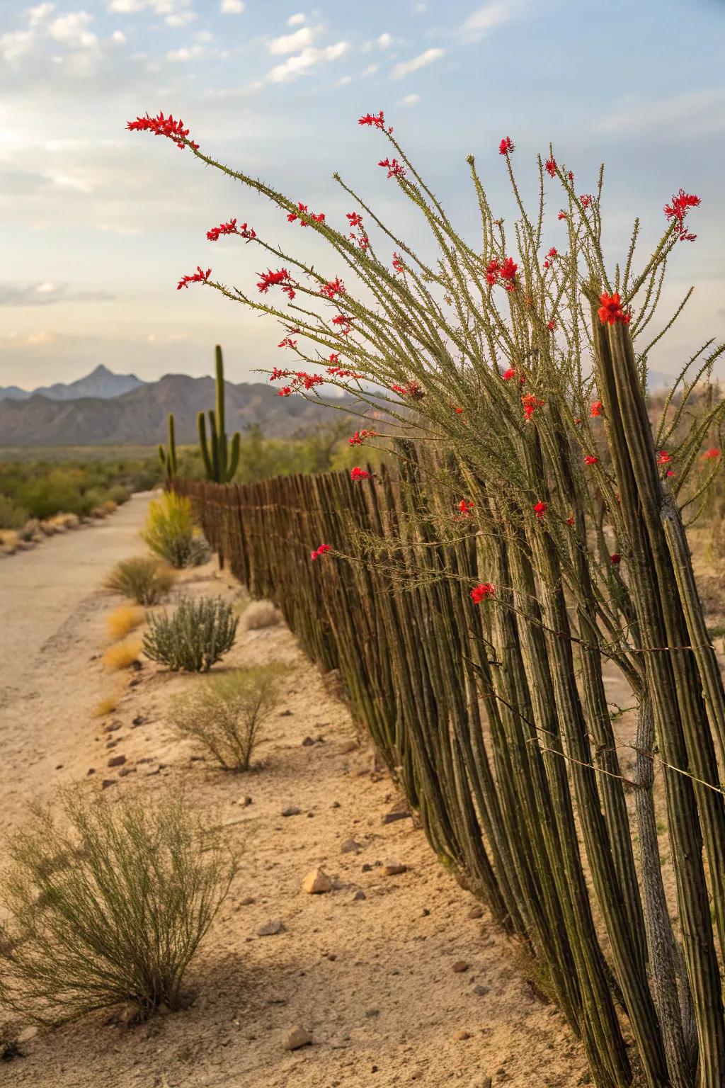 A living ocotillo fence brings the desert to life.