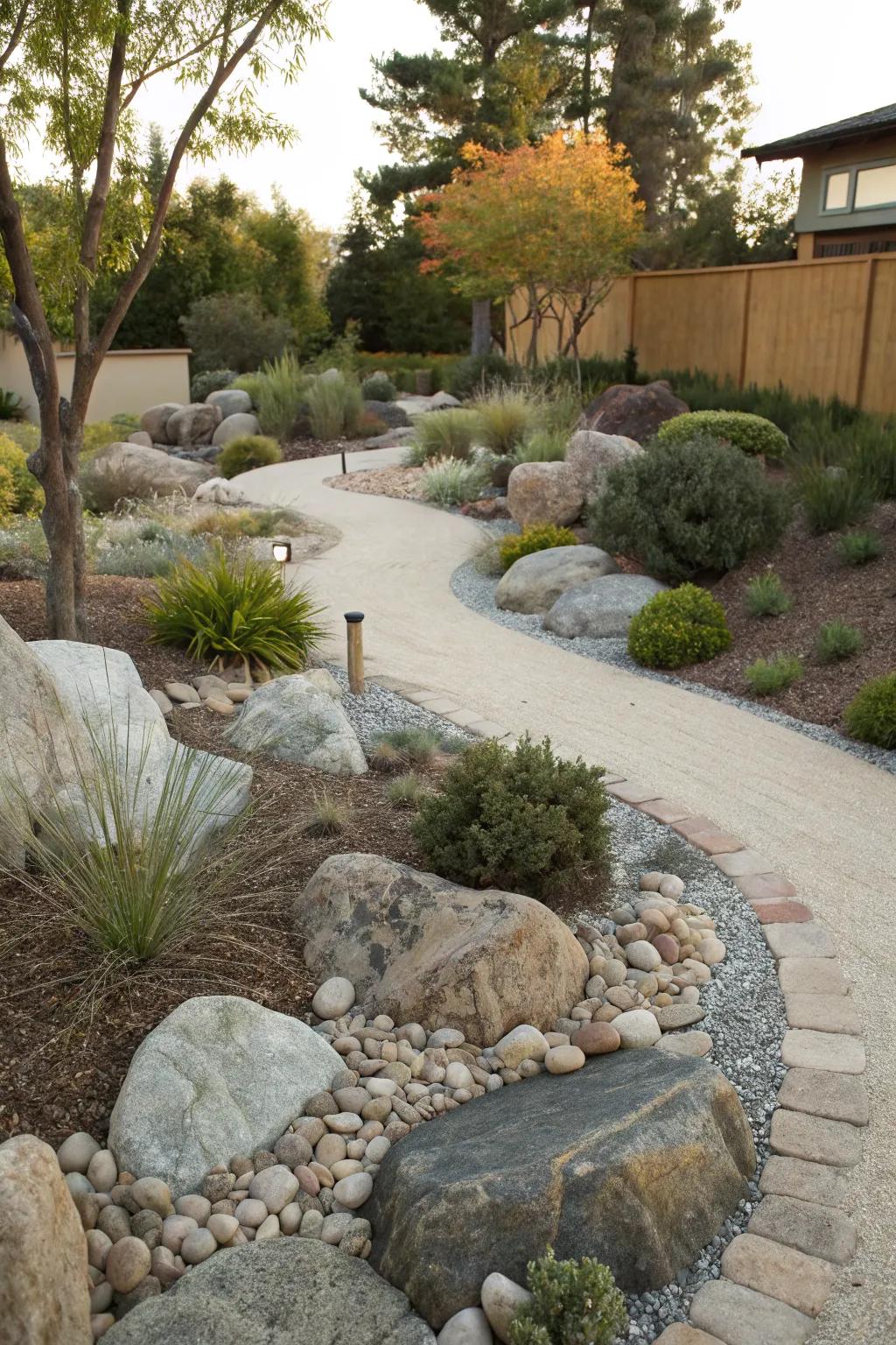 An elegant rock garden with a natural desert vibe.