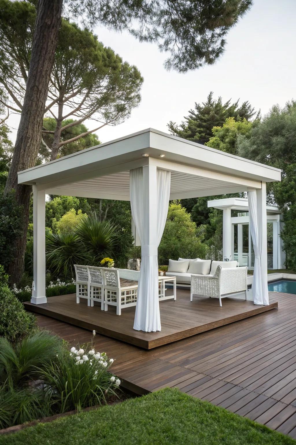 A modern minimalist gazebo, perfect for a sleek outdoor look.
