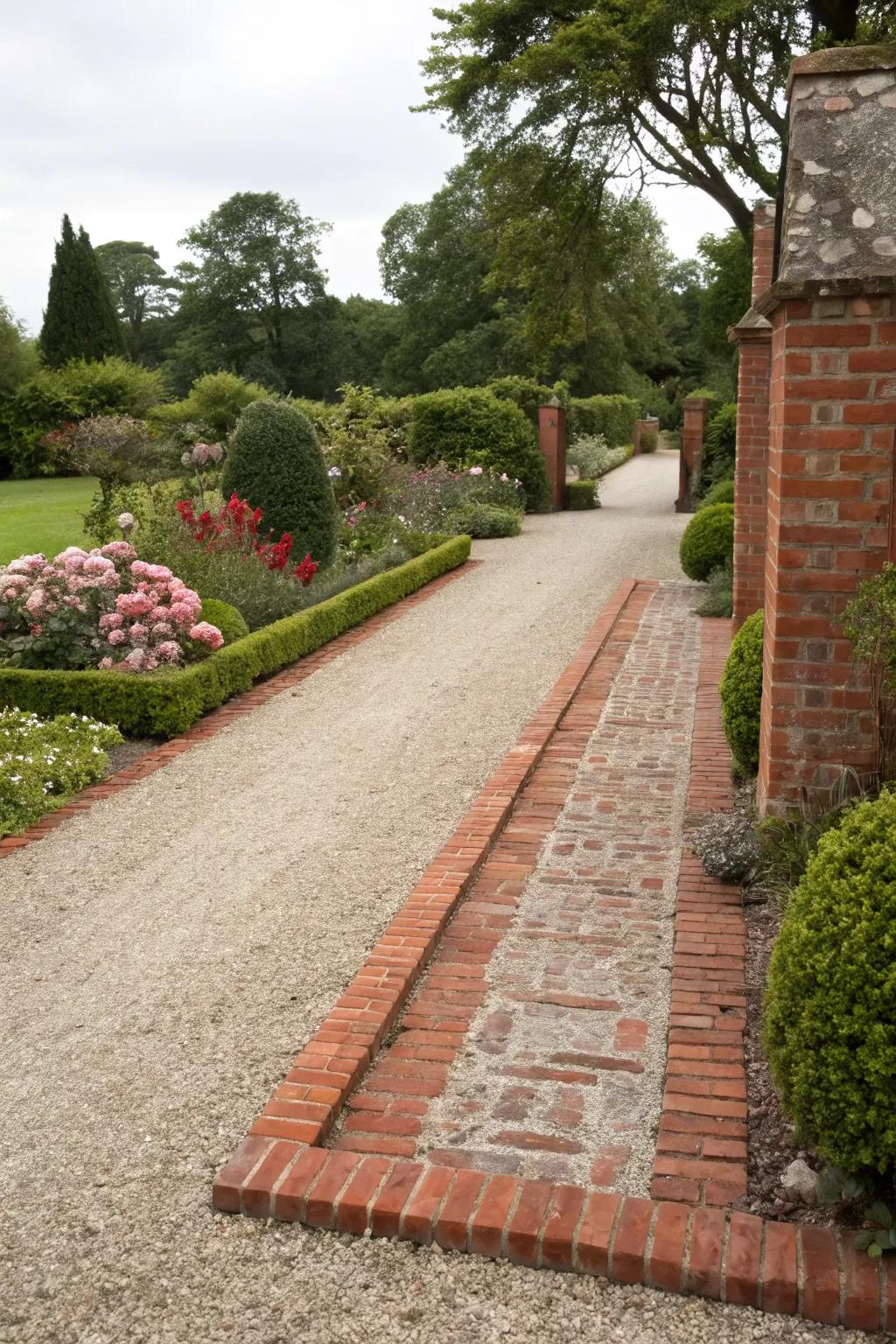Brick edging provides a timeless finish to your gravel driveway.