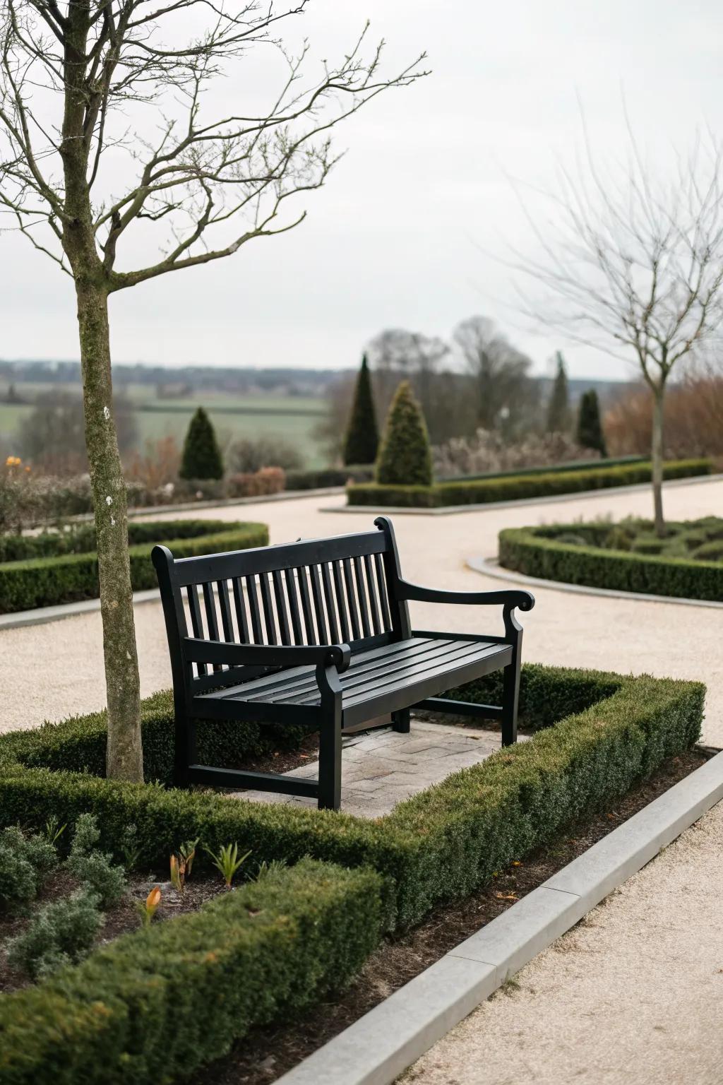 Achieve timeless elegance with a monochrome bench.