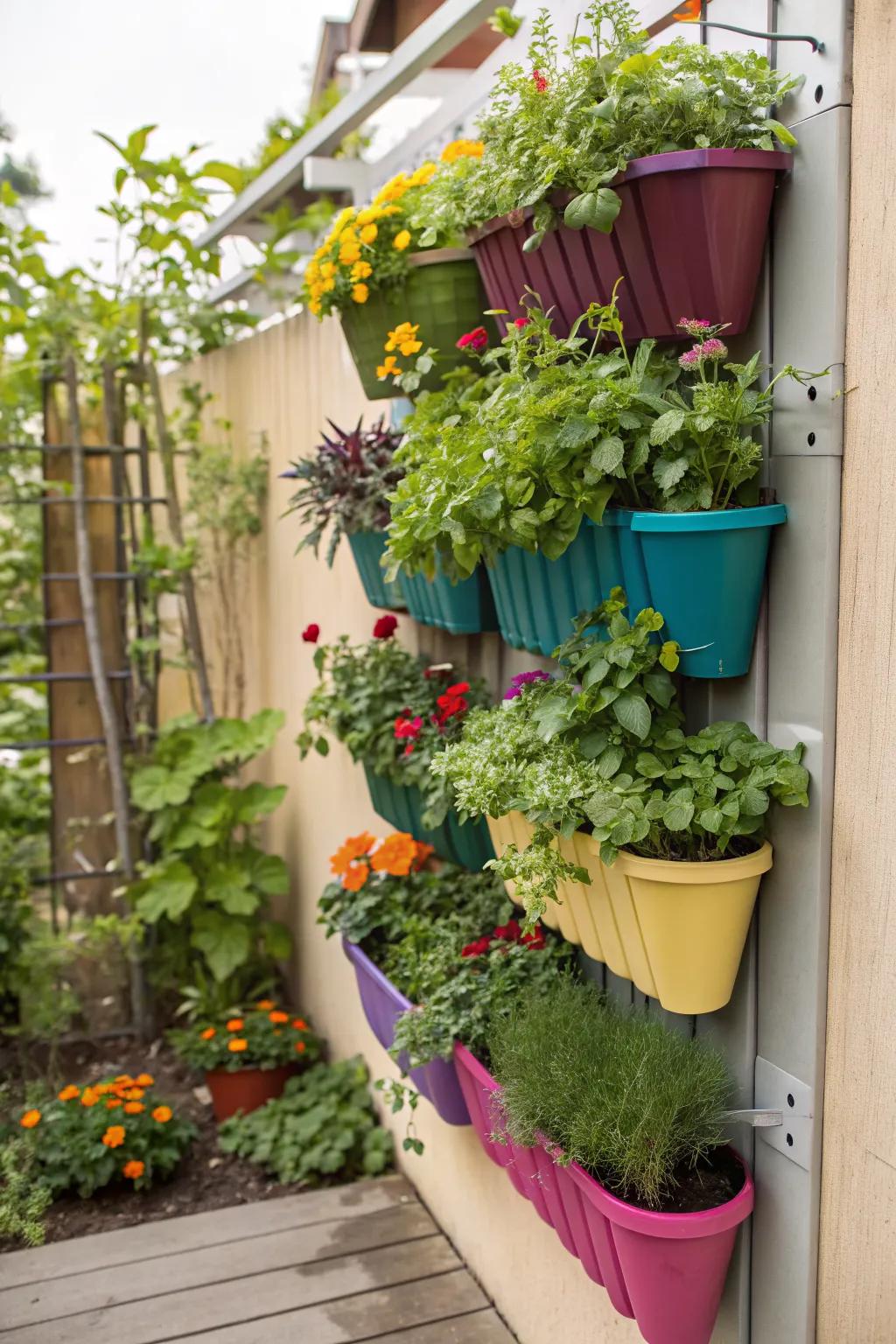 Vertical planters maximize your growing space efficiently.