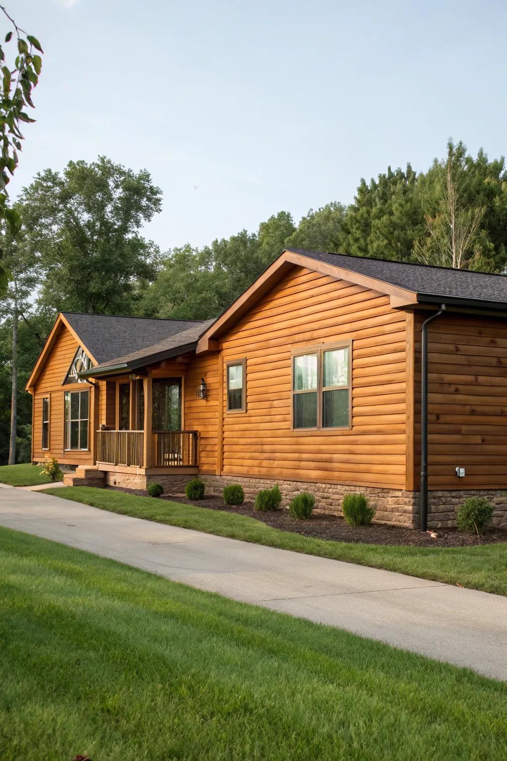 Wood-look vinyl siding offers a rustic yet modern appeal.