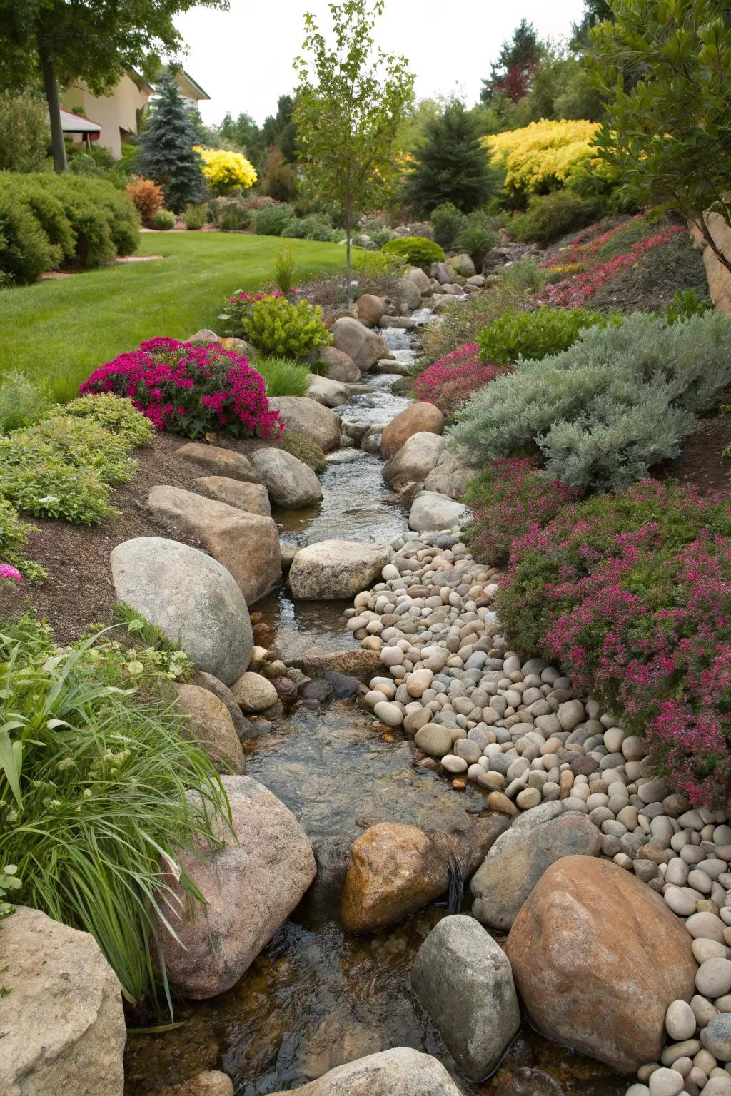 Rock gardens offer a natural solution for drainage.