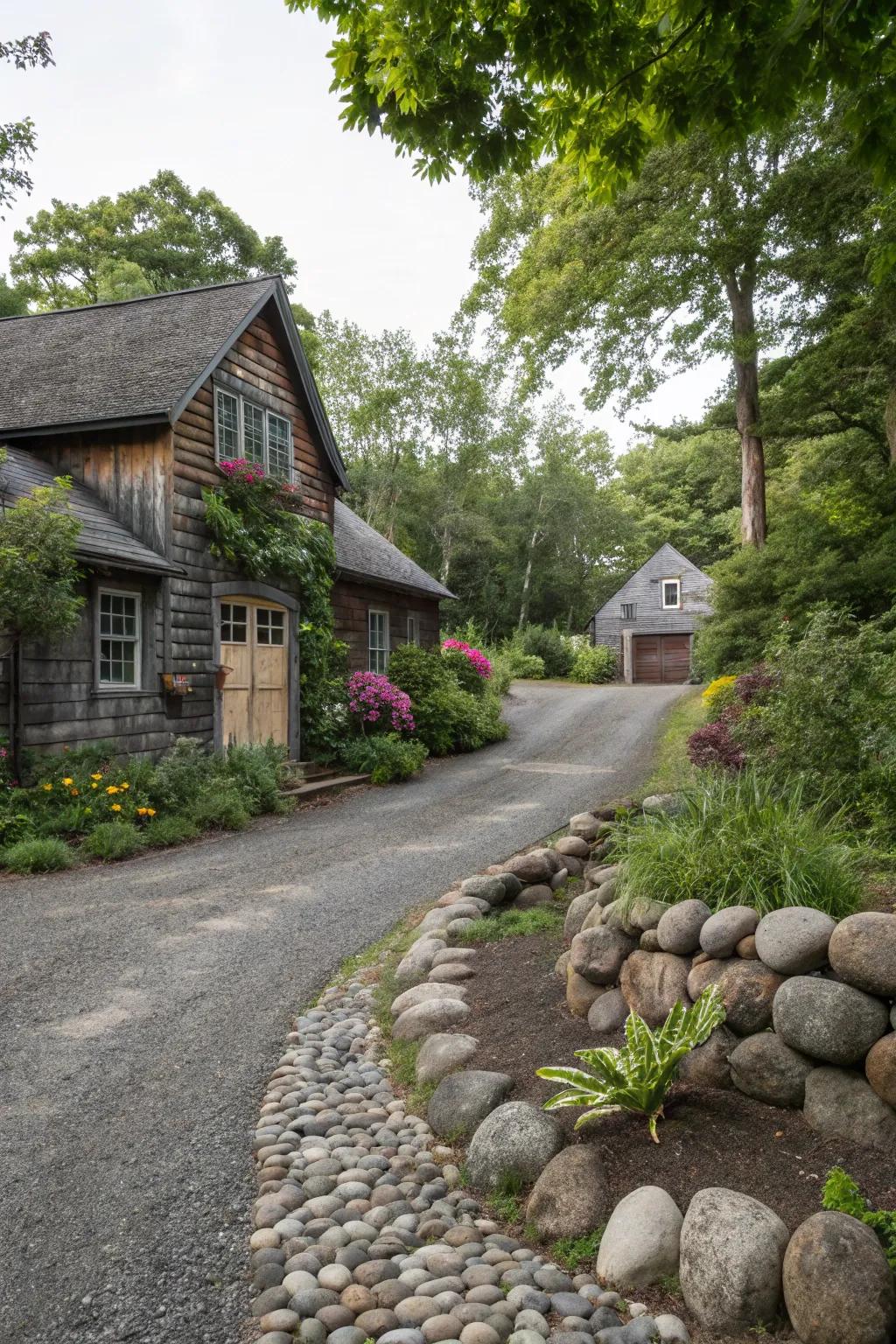 Bring a rustic charm to your driveway with natural stone borders.